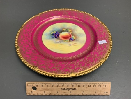 Vintage Paragon Hand Painted & Gilded Large Fruit Cabinet Plate - Signed J.Waters