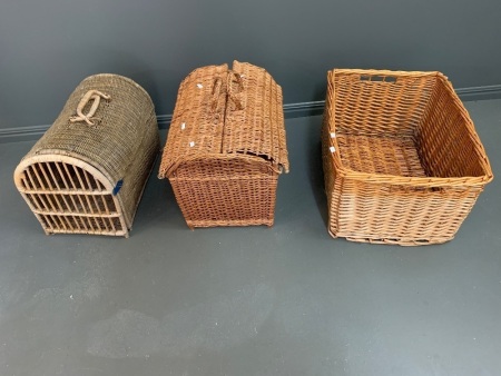 3 Woven Wicker Baskets inc. 2 Travel Baskets
