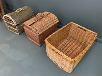 3 Woven Wicker Baskets inc. 2 Travel Baskets - 3