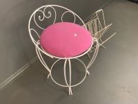 Scrolled Metal Stool with Pink Seat + Magazine Rack - 3