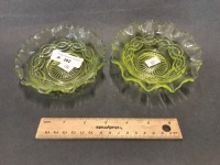 2 Small Pressed Yellow Uranium Glass Bowls