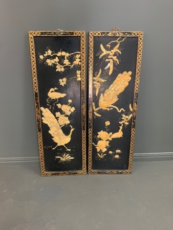 2 x Lacquered Wall Panels with Shell Decoration