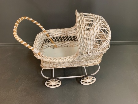 Vintage White Woven Toy Pram