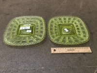 2 Vintage Yellow Pressed Uranium Glass Plates