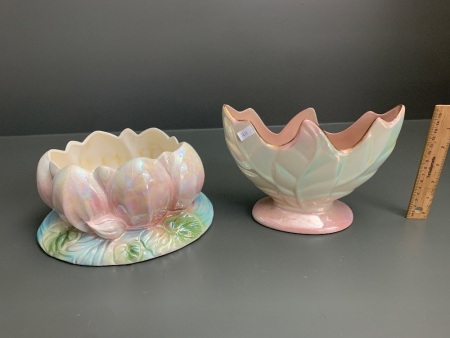 Vintage Australian Ceramic Lustre Leaf Vase + Japanese Lustre Orchid Bowl