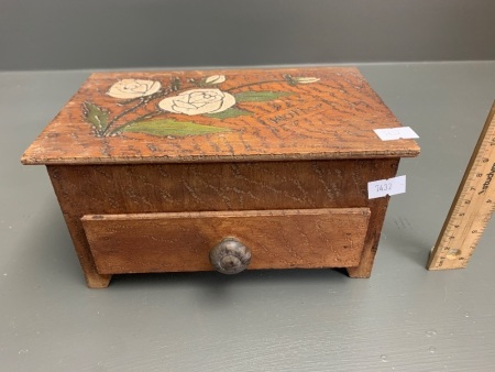 Vintage Small Pokerwork Box for Mother with Removable Lid + Drawer