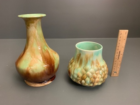 2 x Vintage Australian Pottery Drip Glazed Vases - Largest App. 210mm Tall