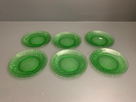 6 x Vintage French Green Glass Dinner Plates