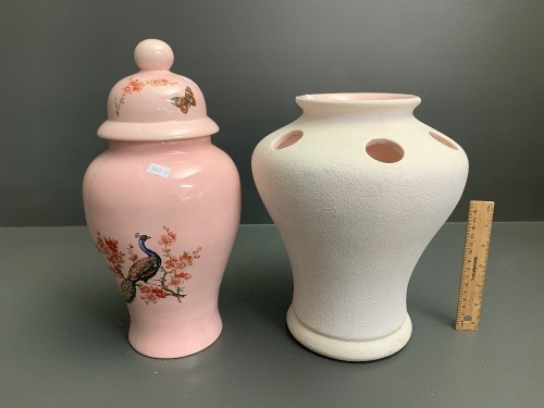 Pink Peacock Ginger Jar + Large Pink Vase