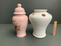 Pink Peacock Ginger Jar + Large Pink Vase - 2