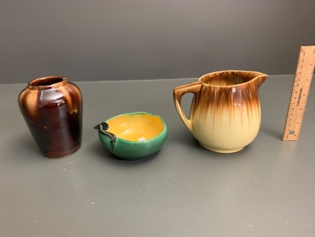 3 Pieces of Vintage Glazed Australian Art Pottery - 1 Signed