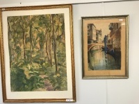 2 Vintage Framed Watercolours - Trees & Venice