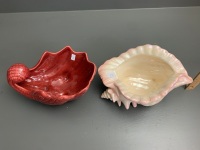 2 Large Ceramic Shell Bowls - 1 Lustre - 3