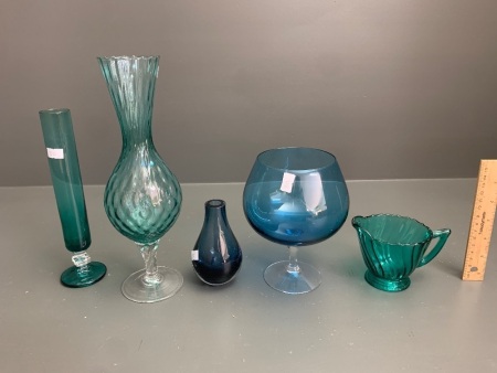 Asstd Lot of Vintage Blue Glass inc. Brandy Balloon