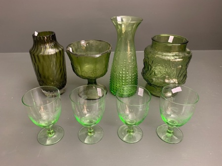 Asstd Lot of Vintage Green Glass