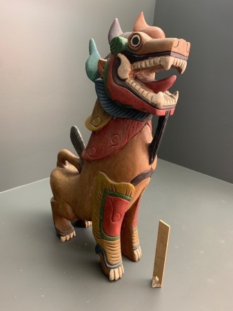 Large Carved and Painted Hardwood Temple Dog