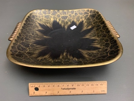 Large Mid Century Black and Gold Pottery Platter