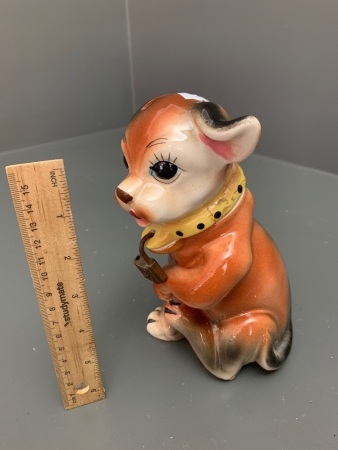 Vintage Ceramic Doggy Money Box with Padlock - No Key