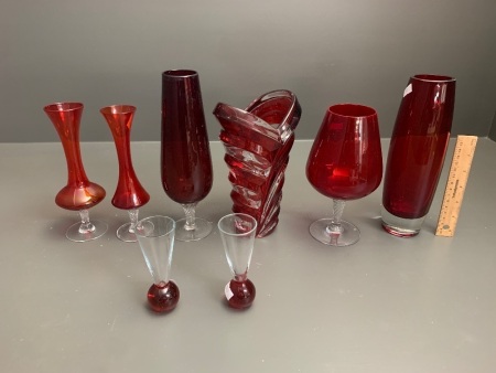 Asstd Lot of Vintage Ruby Red Vases