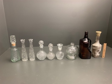 Asstd Lot of Vintage Glass Bottles and Decanters