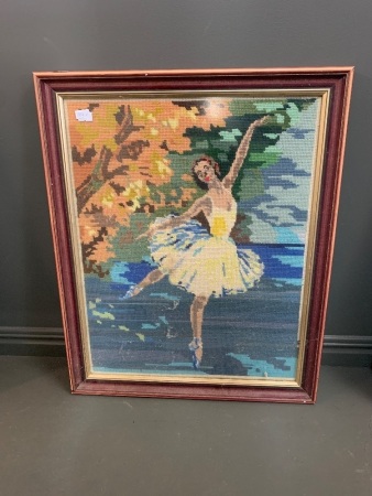 Vintage Framed Ballerina Embroidery