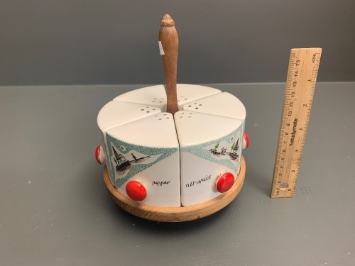 Vintage Japanese Set of Spice Jars on Revolving Stand