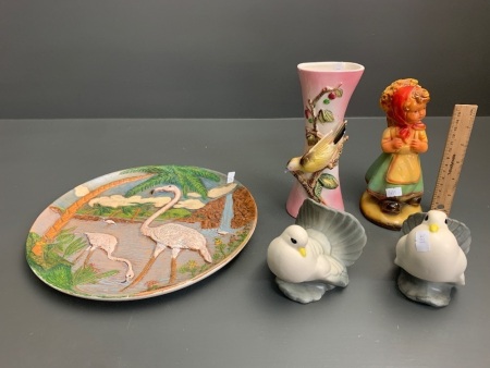 Asstd Lot of Bird Ceramics + Hummel Style Figure