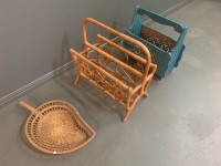 Blue Painted Carved Timber Mag Rack + Cane Rack & Leaf Tray - 3