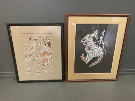 2 Framed Aboriginal Art Screenprints on Fabric