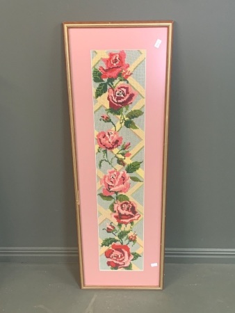 Tall Narrow Framed Roses Embroidery