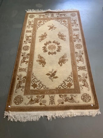 Heavy Chinese Patterned Wool Rug in Cream & Brown