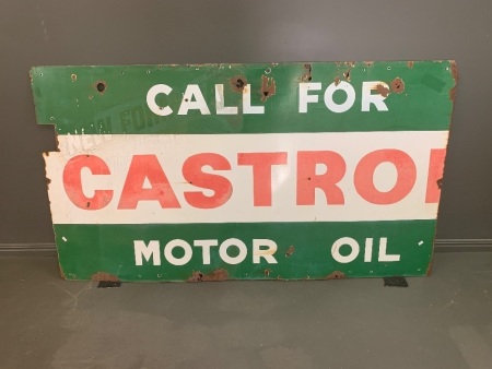 Large Vintage Enamelled Steel Castrol Motor Oil Wall Sign - As Is