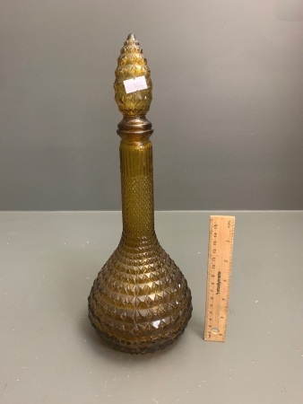 Vintage Mid-Century Amber Glass Knurled Pattern Short Style Genie Bottle