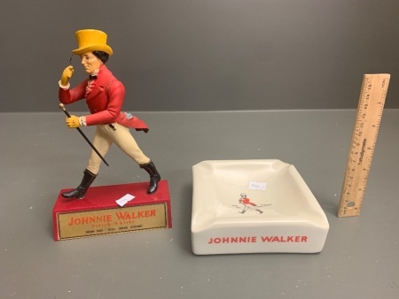 Vintage Original Small Made in England Plastic Johnnie Walker Counter Display Figure + Aus Made Ashtray