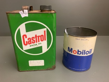 Vintage Castrol Motor Oil 1 Imp. Gallon Can + MobilOil 1/2 Gallon Can