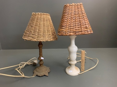 2 x Vintage Table Lamps - 1 Alabaster 1 Brass