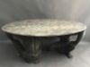 Unusual Table with 2 African Figures as the Base Holding the Top - App. 1650mm x 1020mm. Comes in 3 Pieces - Figures are Fibreglass - Some Damage to Table Top - 2