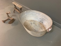 Vintage Galvanised Tub/Bath, Iron Shoe Last + Iron Paper Dispenser - 3