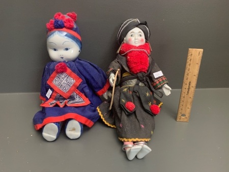 2 x Asian Dolls with Ceramic Heads, Feet etc