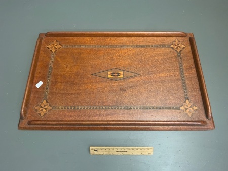 Antique Silky Oak Marquetry Serving Tray