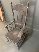 Antique Australian Rocking Chair with Pressed Timber and Spindle Back - 2