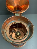 Antique Seahorse Brand 'Ship Not Under Command' Copper Lantern with Original Glass Fresnel Lens and Red Glass Liner - 6