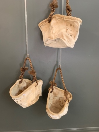 3 x WW2 Rope Handled Canvas Water Buckets Dated 1943