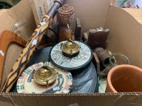 Box of Interesting Bric-a-Brac inc. Lamps, Timber Cannon Bookends, Plaques, Buddha Etc - 3