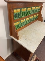 Lovely Silky Oak 2 Door Marble Topped Washstand with Original Double Tiled Splashback - 2