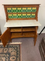 Lovely Silky Oak 2 Door Marble Topped Washstand with Original Double Tiled Splashback - 4