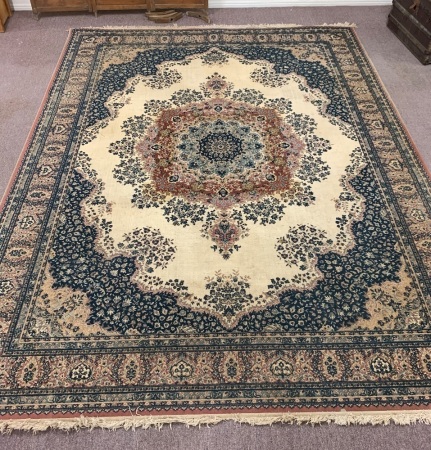 Large Vintage Turkish Machine Woven Rug - Worn in Places