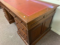 Antique Red Cedar Leather Topped Office Desk. 9 Drawers. Fielded Panels - Comes in 3 Pieces - 2