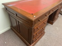 Antique Red Cedar Leather Topped Office Desk. 9 Drawers. Fielded Panels - Comes in 3 Pieces - 3