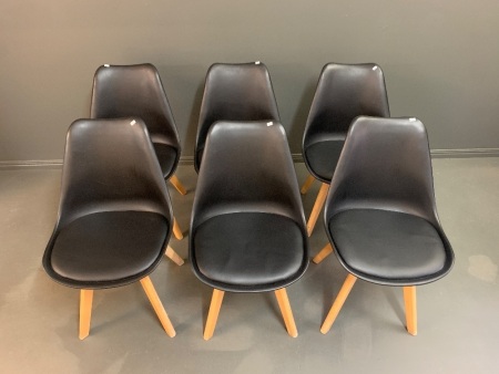 Set of 6 Contemporary Moulded Dining Chairs with Cushioned Seat and Timber Legs